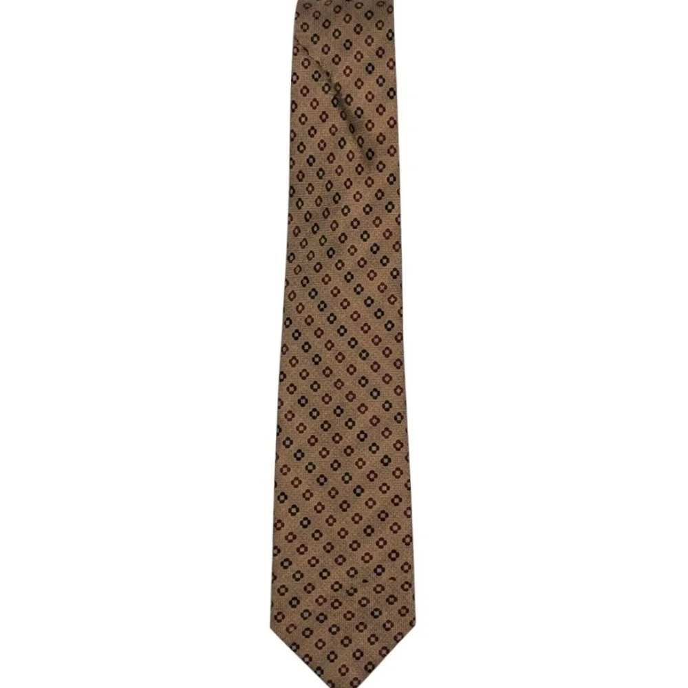 Hansom Necktie One Size Tan Medallion Geometric Vintage Polyester Tie